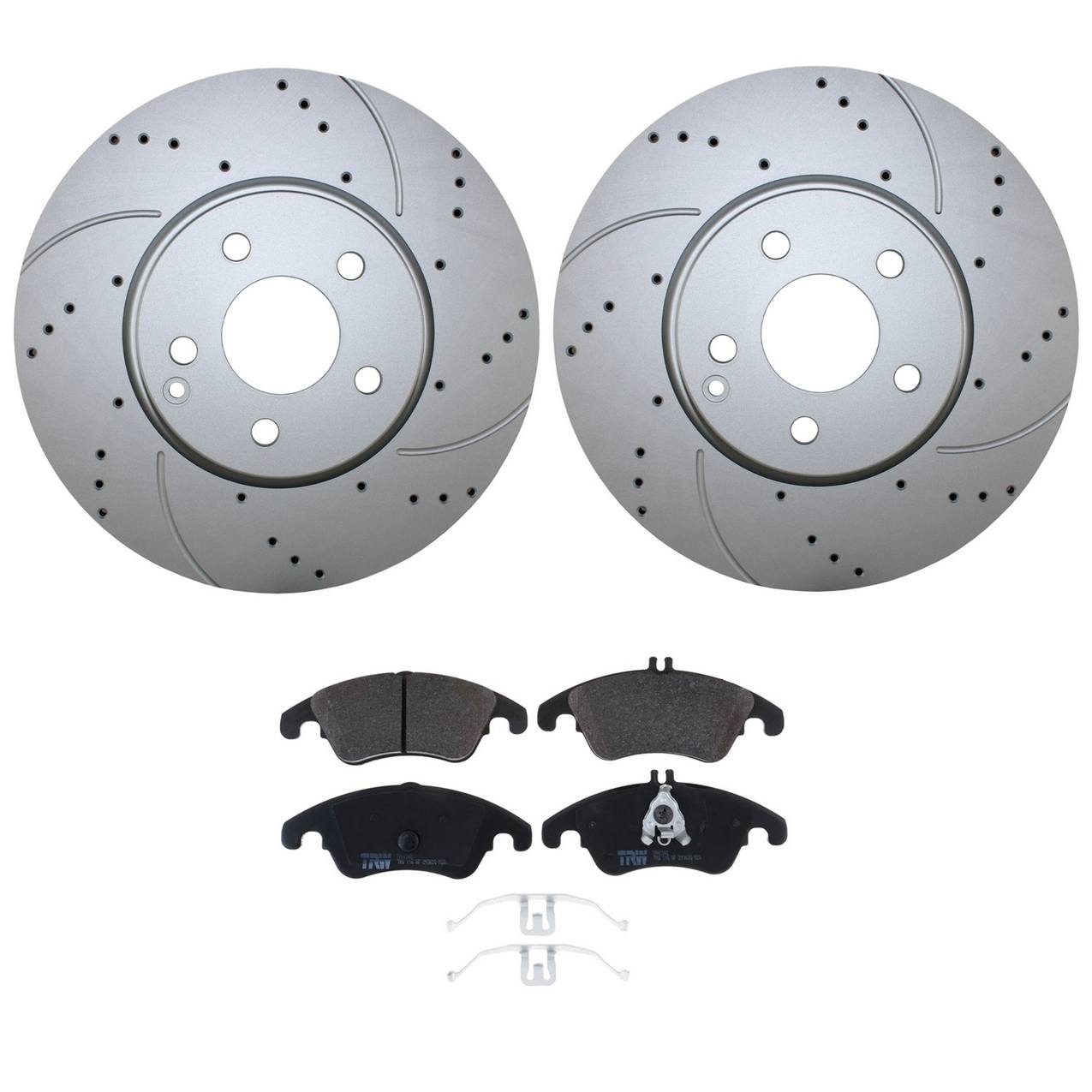 Mercedes-Benz Disc Brake Pad and Rotor Kit – Front (322mm) (Drilled) (Low-Metallic) – TRW Pro 2044210812