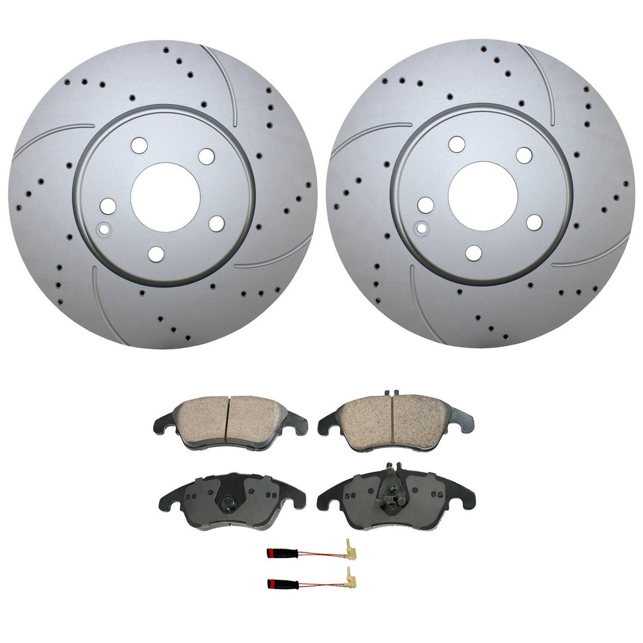 Mercedes-Benz Disc Brake Pad and Rotor Kit – Front (322mm) (Drilled) (Ceramic) – Akebono EURO 2044210812