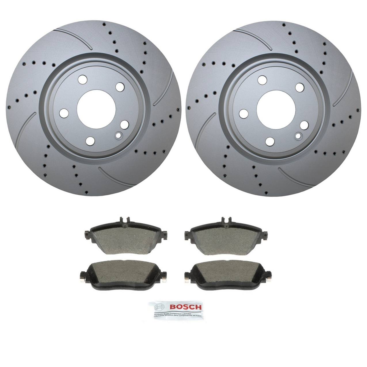 Mercedes-Benz Disc Brake Pad and Rotor Kit – Front (320mm) (Drilled) (Ceramic) – Bosch QuietCast 2464212612