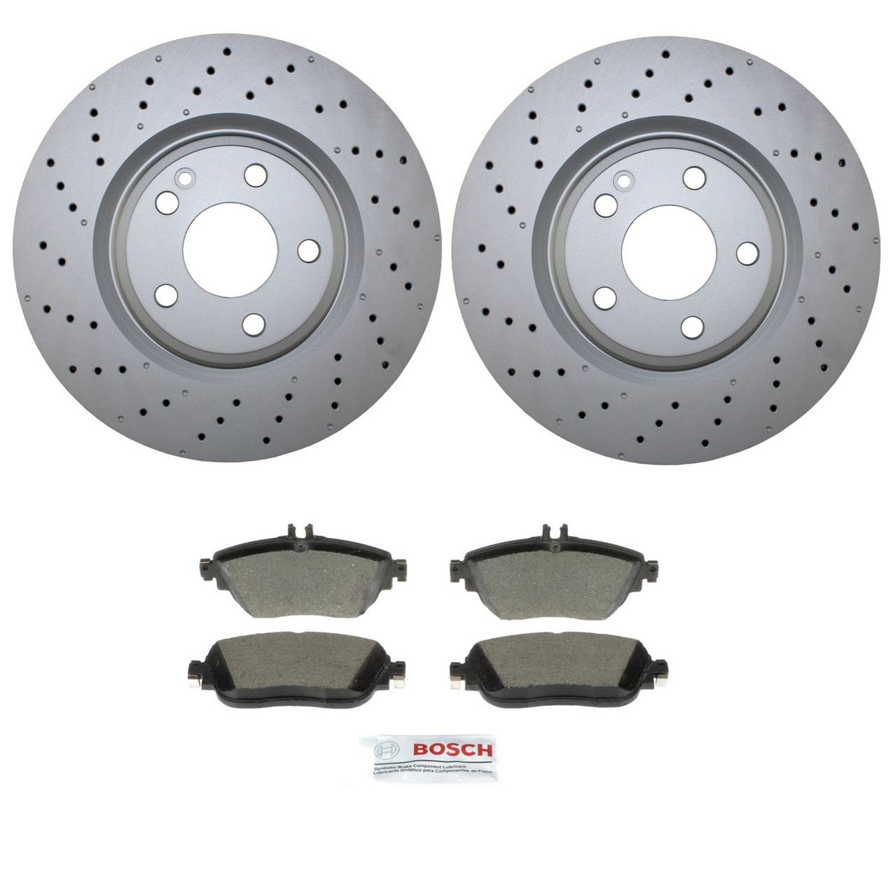 Mercedes-Benz Disc Brake Pad and Rotor Kit – Front (320mm) (Drilled) (Ceramic) – Bosch QuietCast 2464212712