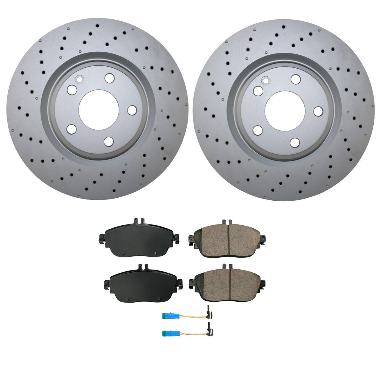 Mercedes-Benz Disc Brake Pad and Rotor Kit – Front (320mm) (Drilled) (Ceramic) – Akebono EURO 2464212712