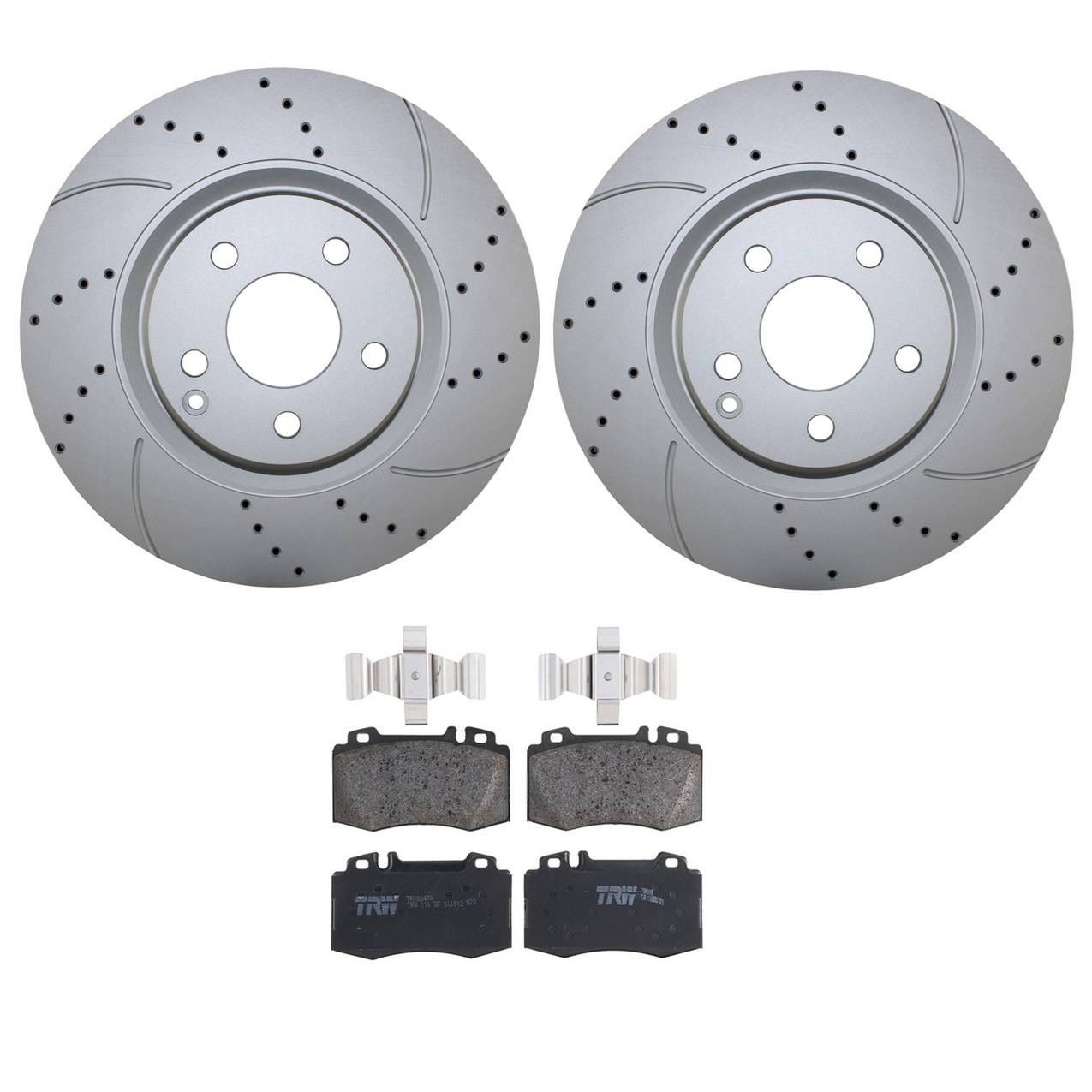 Mercedes-Benz Disc Brake Pad and Rotor Kit – Front (330mm) (Drilled) (Low-Metallic) – TRW Pro 2114211412