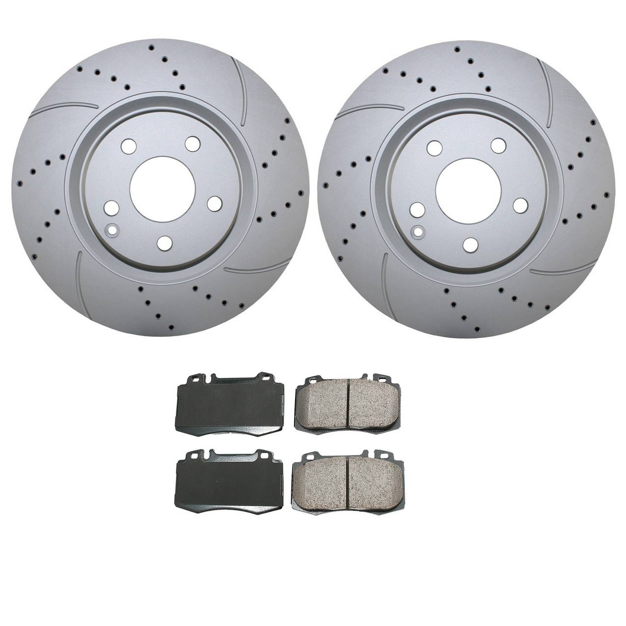 Mercedes-Benz Disc Brake Pad and Rotor Kit – Front (330mm) (Drilled) (Ceramic) – Akebono EURO 2114211412