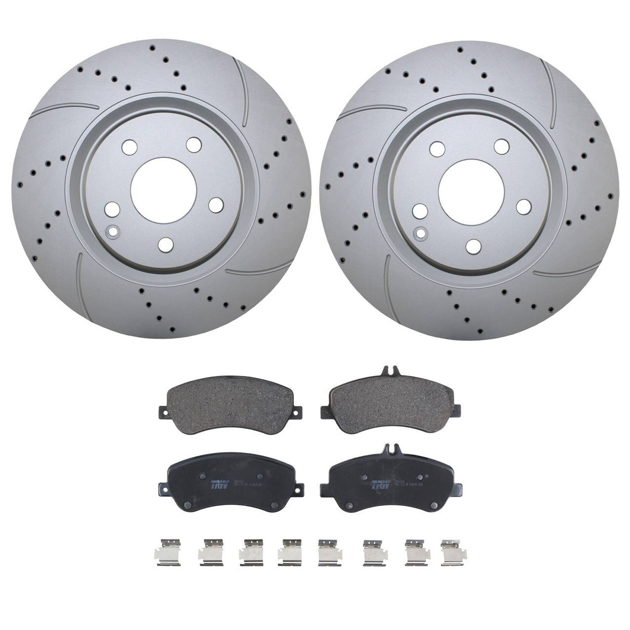 Mercedes-Benz Disc Brake Pad and Rotor Kit – Front (330mm) (Drilled) (Low-Metallic) – TRW Pro 2114211412