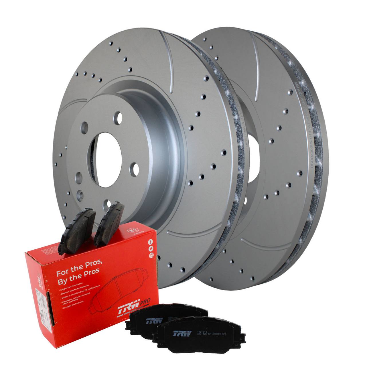 Mercedes-Benz Disc Brake Pad and Rotor Kit – Front (330mm) (Drilled) (Low-Metallic) – TRW Pro 2114211412