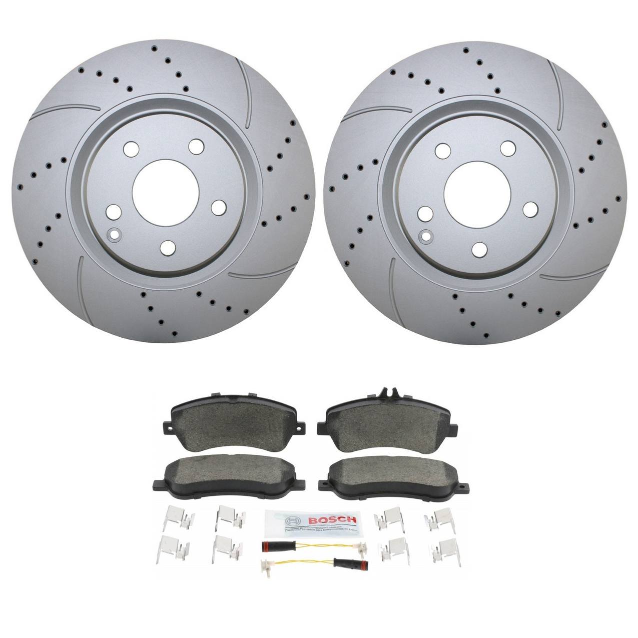 Mercedes-Benz Disc Brake Pad and Rotor Kit – Front (330mm) (Drilled) (Ceramic) – Bosch QuietCast 2114211412