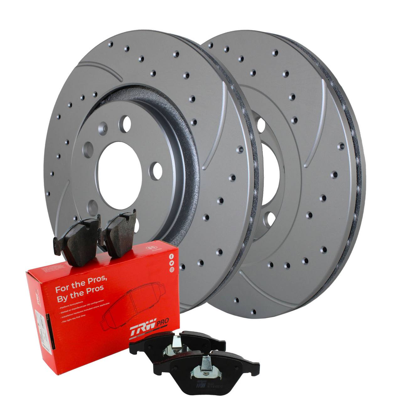 Volkswagen Disc Brake Pad and Rotor Kit – Front (280mm) (Drilled) (Low-Metallic) – TRW-Pro 1J0615301P