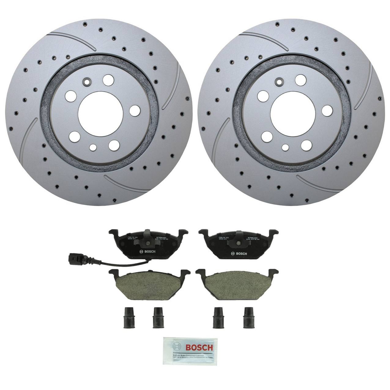 Volkswagen Disc Brake Pad and Rotor Kit – Front (280mm) (Drilled) (Ceramic) – Bosch QuietCast 1J0615301P