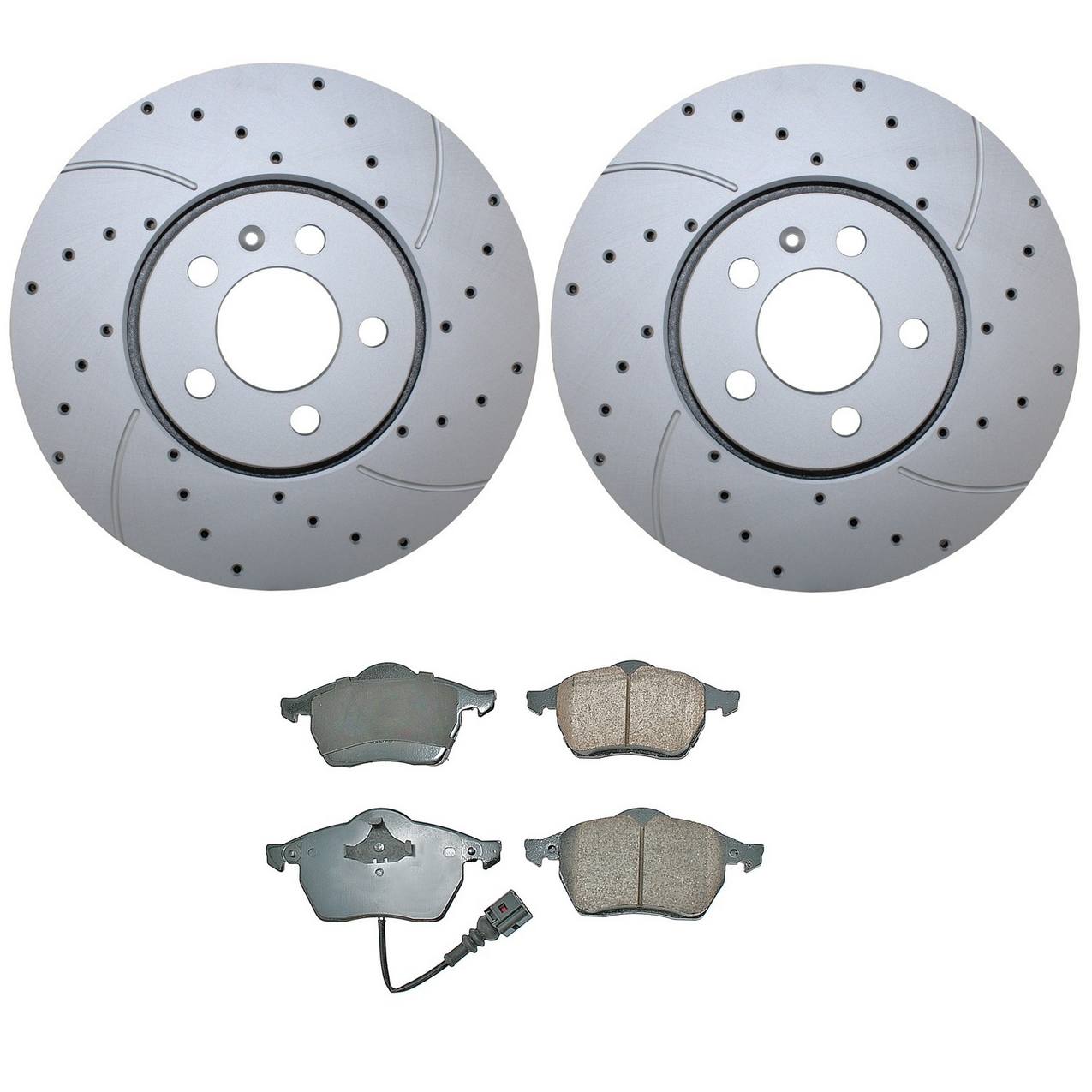 Volkswagen Disc Brake Pad and Rotor Kit – Front (288mm) (Drilled) (Ceramic) – Akebono EURO 6R0615301D