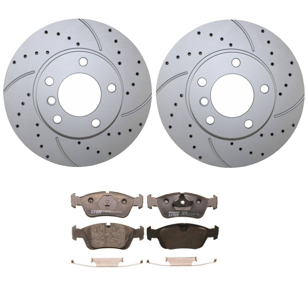 BMW Disc Brake Pad and Rotor Kit – Front (286mm) (Drilled) (Low-Metallic) – TRW Pro 34116864060