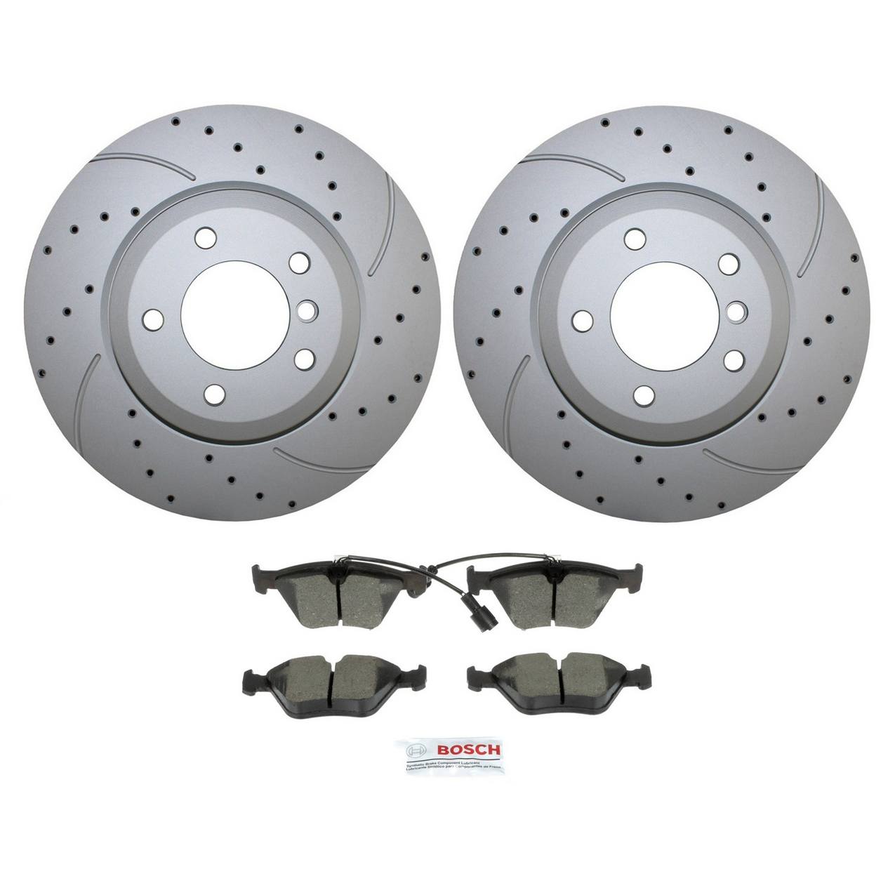 BMW Disc Brake Pad and Rotor Kit – Front (325mm) (Drilled) (Ceramic) – Bosch QuietCast 34116864047