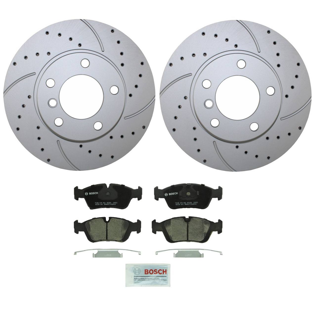 BMW Disc Brake Pad and Rotor Kit – Front (286mm) (Drilled) (Ceramic) – Bosch QuietCast 34116864060