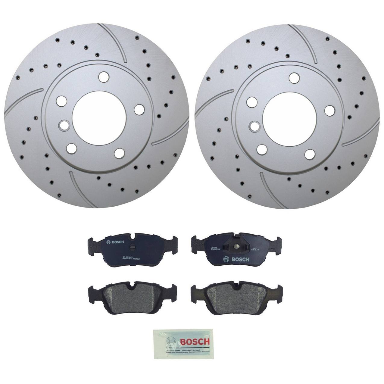 BMW Disc Brake Pad and Rotor Kit – Front (286mm) (Drilled) (Semi-Metallic) – Bosch QuietCast 34116864060