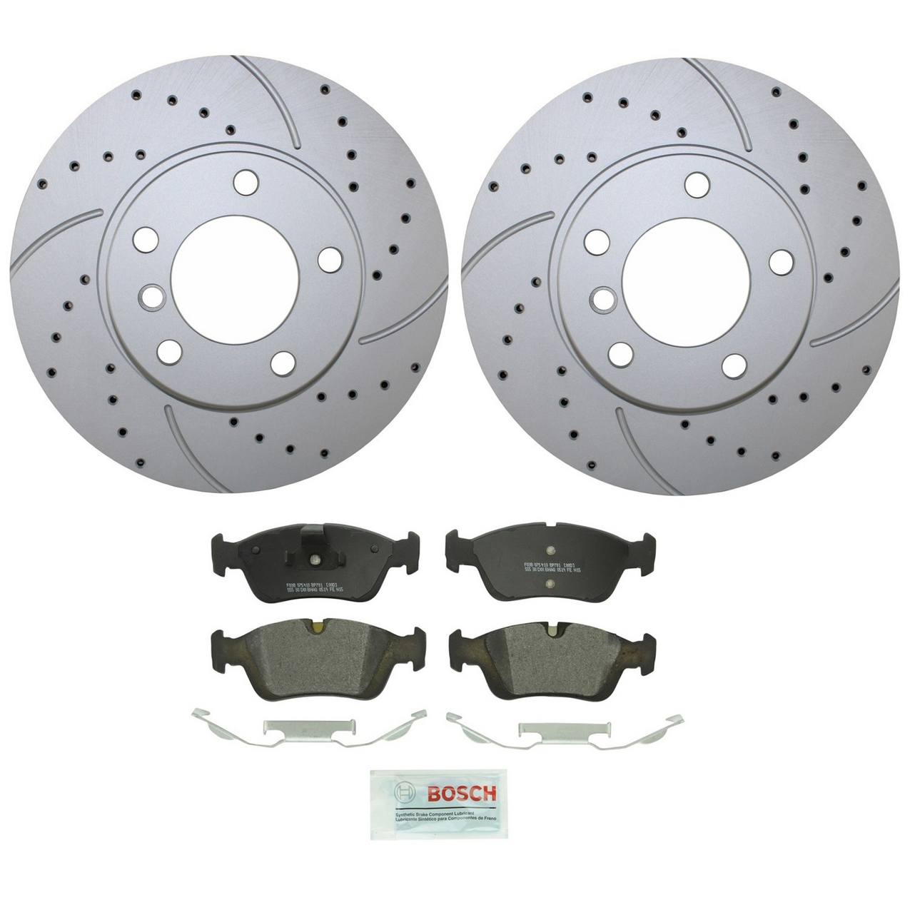 BMW Disc Brake Pad and Rotor Kit – Front (286mm) (Drilled) (Semi-Metallic) – Bosch QuietCast 34116864060