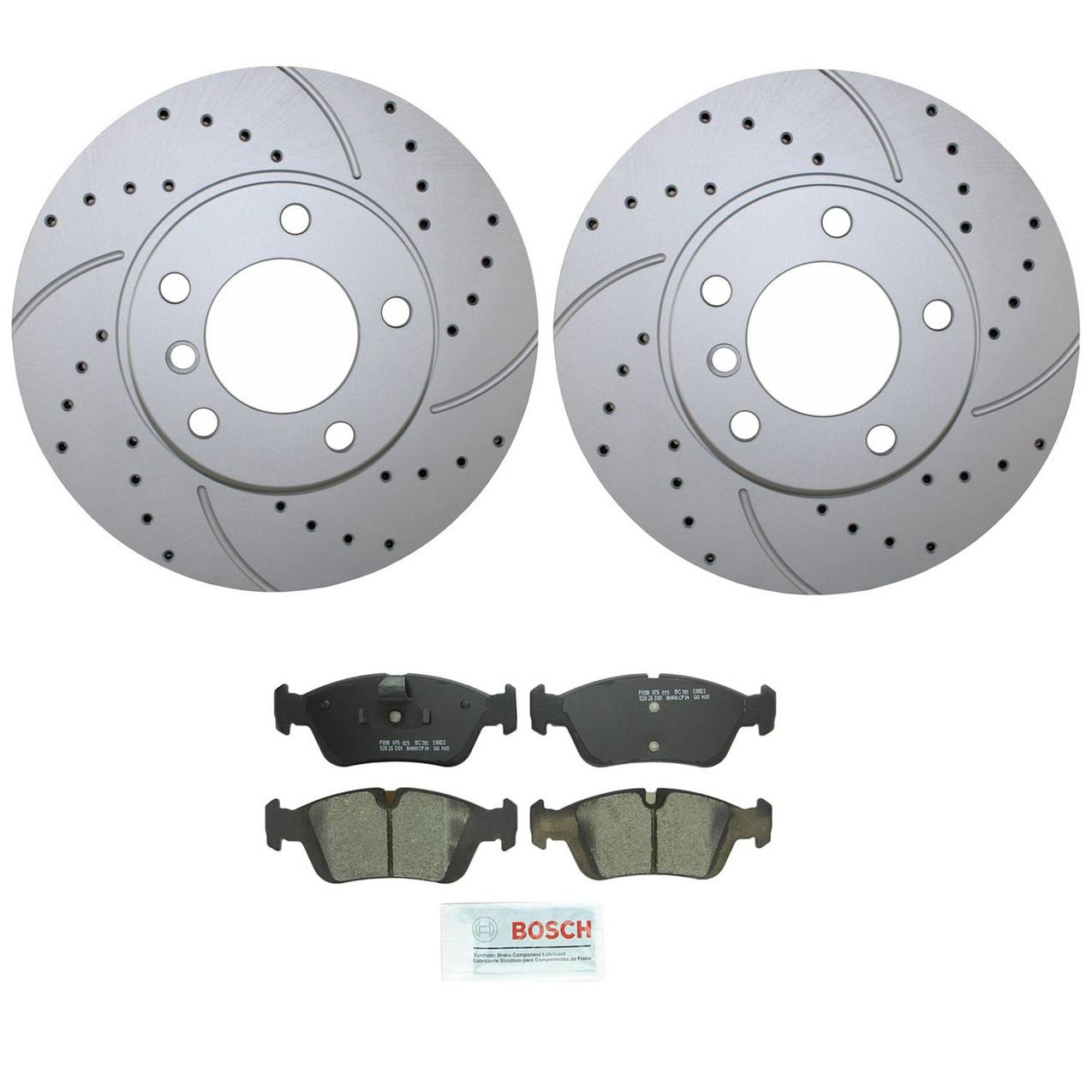 BMW Disc Brake Pad and Rotor Kit – Front (286mm) (Drilled) (Ceramic) – Bosch QuietCast 34116864060