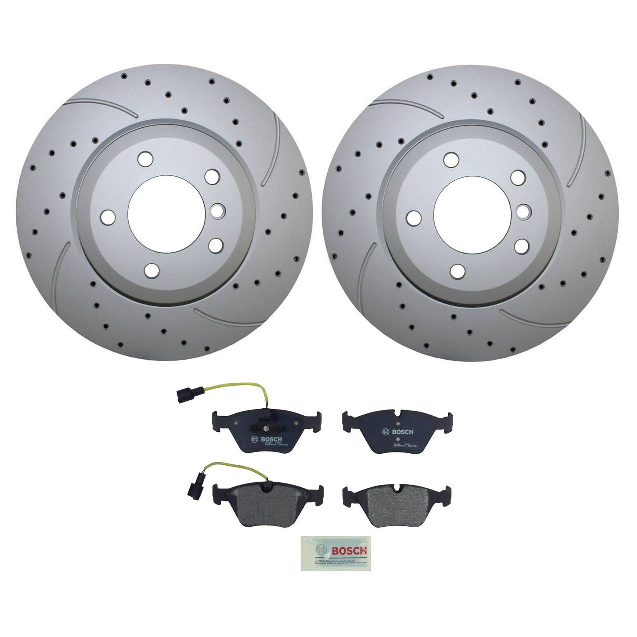 BMW Disc Brake Pad and Rotor Kit – Front (325mm) (Drilled) (Semi-Metallic) – Bosch QuietCast 34116864047