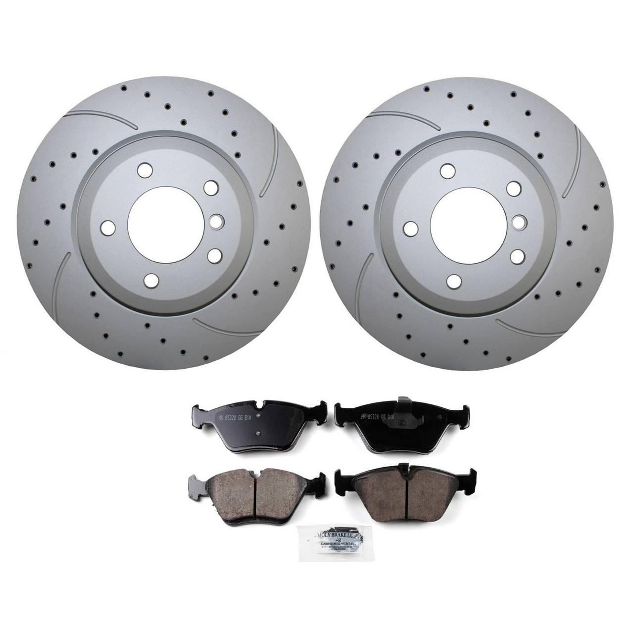 BMW Disc Brake Pad and Rotor Kit – Front (325mm) (Drilled) (Ceramic) – Akebono EURO 34116864047