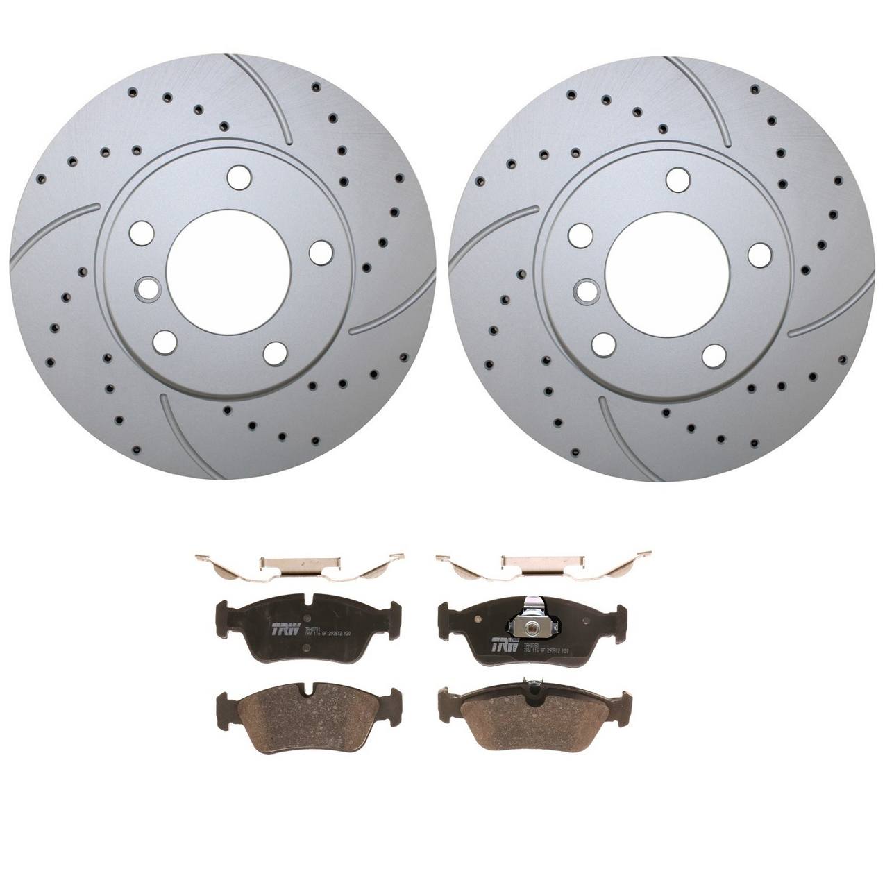 BMW Disc Brake Pad and Rotor Kit – Front (286mm) (Drilled) (Low-Metallic) – TRW Pro 34116864060