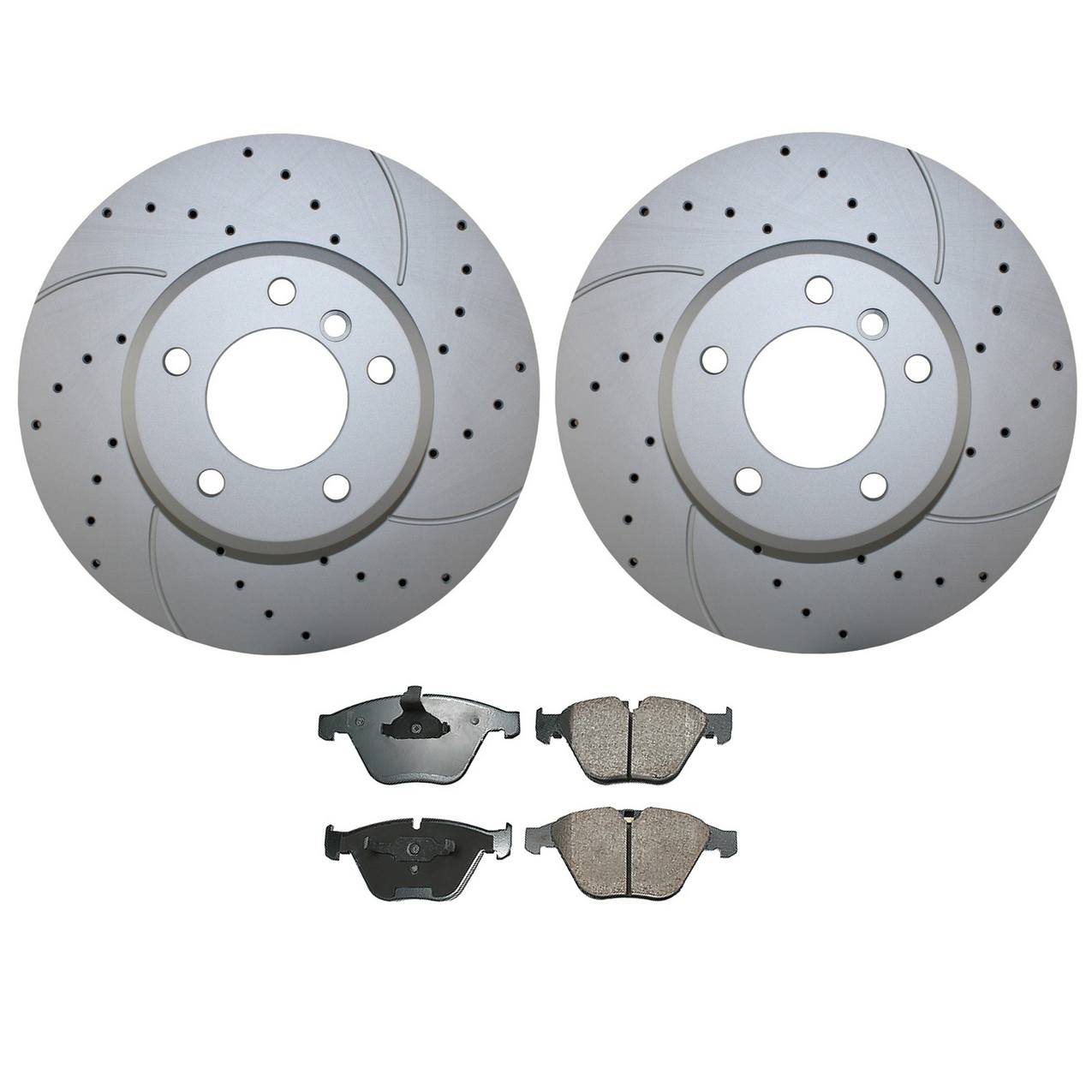 BMW Disc Brake Pad and Rotor Kit – Front (324mm) (Drilled) (Ceramic) – Akebono EURO 34116864906