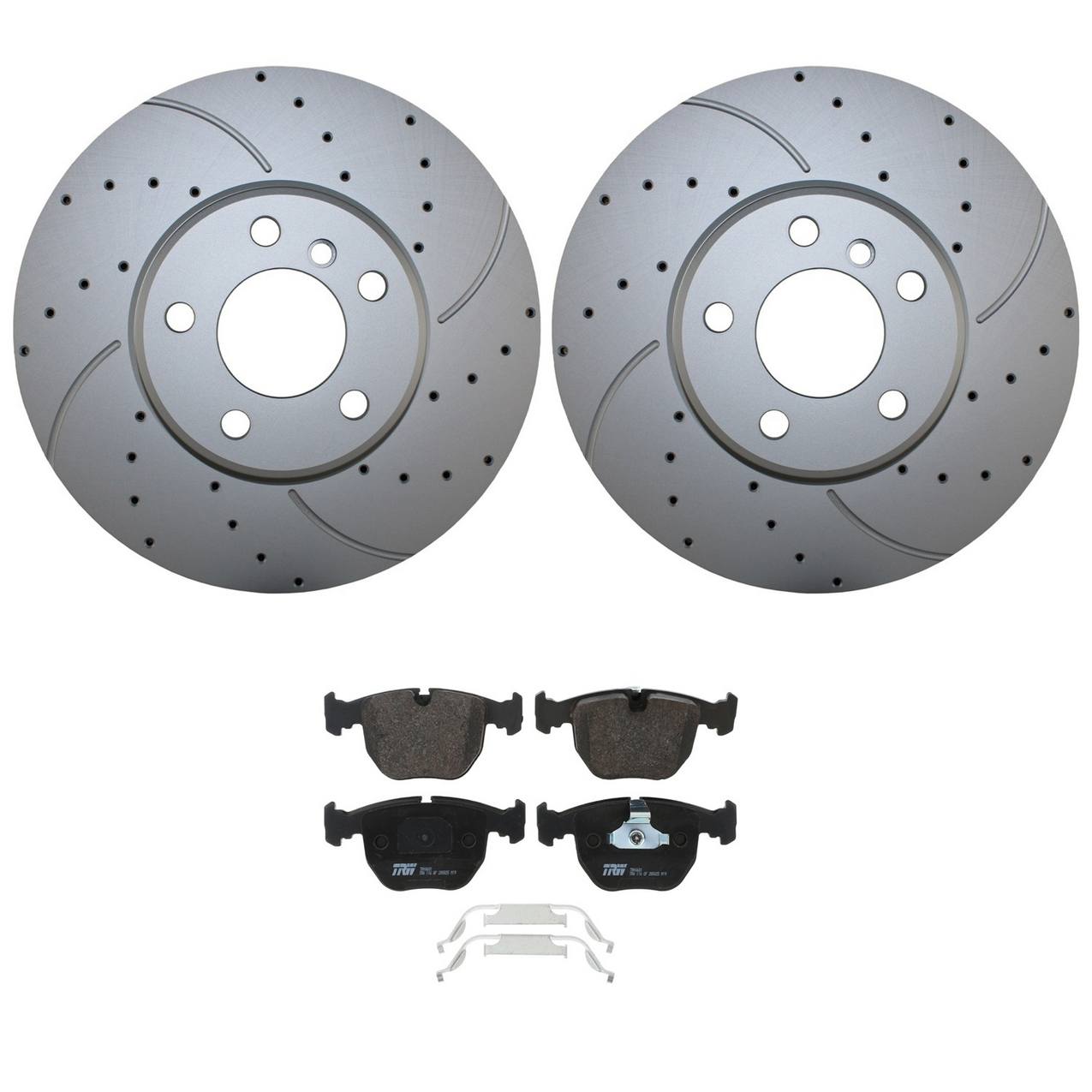 BMW Disc Brake Pad and Rotor Kit – Front (288mm) (Drilled) (Low-Metallic) – TRW Pro 34116794304