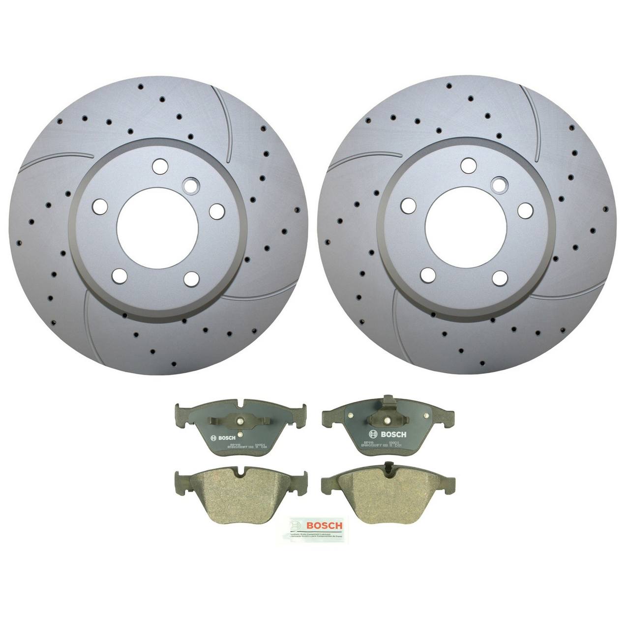 BMW Disc Brake Pad and Rotor Kit – Front (324mm) (Drilled) (Semi-Metallic) – Bosch QuietCast 34116864906