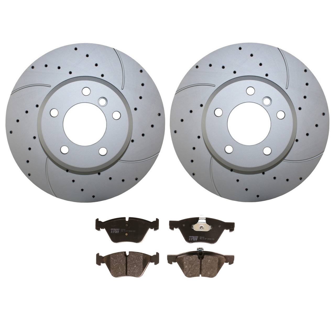 BMW Disc Brake Pad and Rotor Kit – Front (324mm) (Drilled) (Low-Metallic) – TRW Pro 34116864906