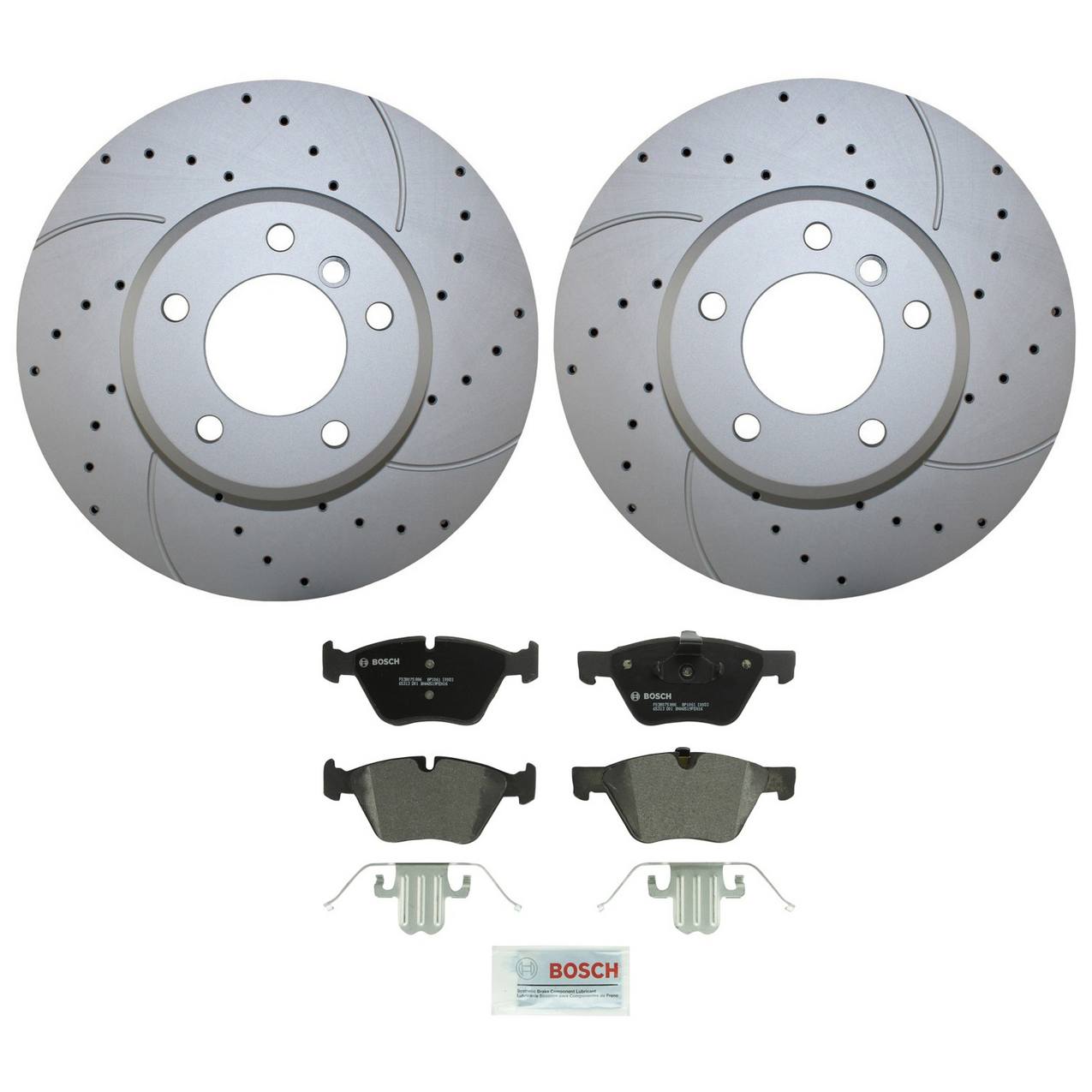 BMW Disc Brake Pad and Rotor Kit – Front (324mm) (Drilled) (Semi-Metallic) – Bosch QuietCast 34116864906