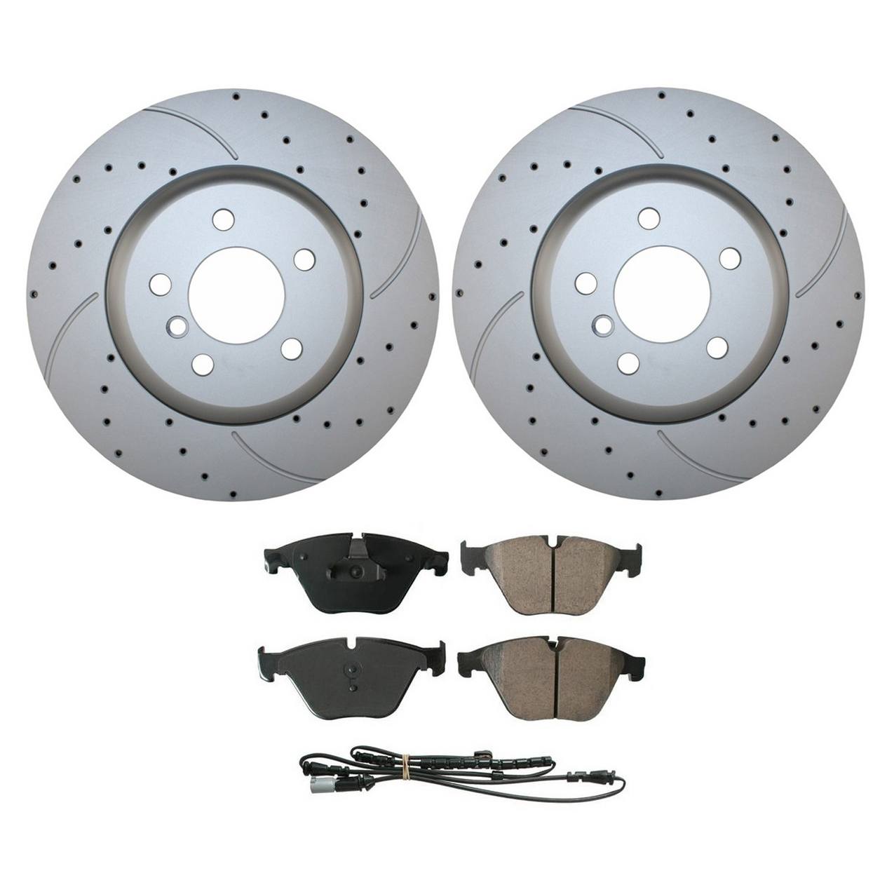 BMW Disc Brake Pad and Rotor Kit – Front (348mm) (Drilled) (Ceramic) – Akebono EURO 34116775277