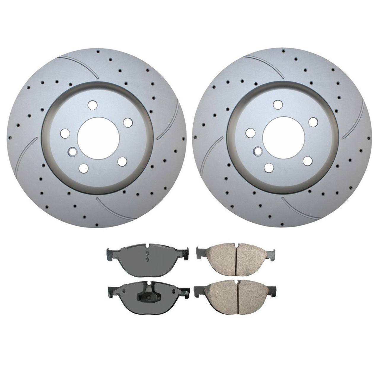 BMW Disc Brake Pad and Rotor Kit – Front (348mm) (Drilled) (Ceramic) – Akebono EURO 34116775277