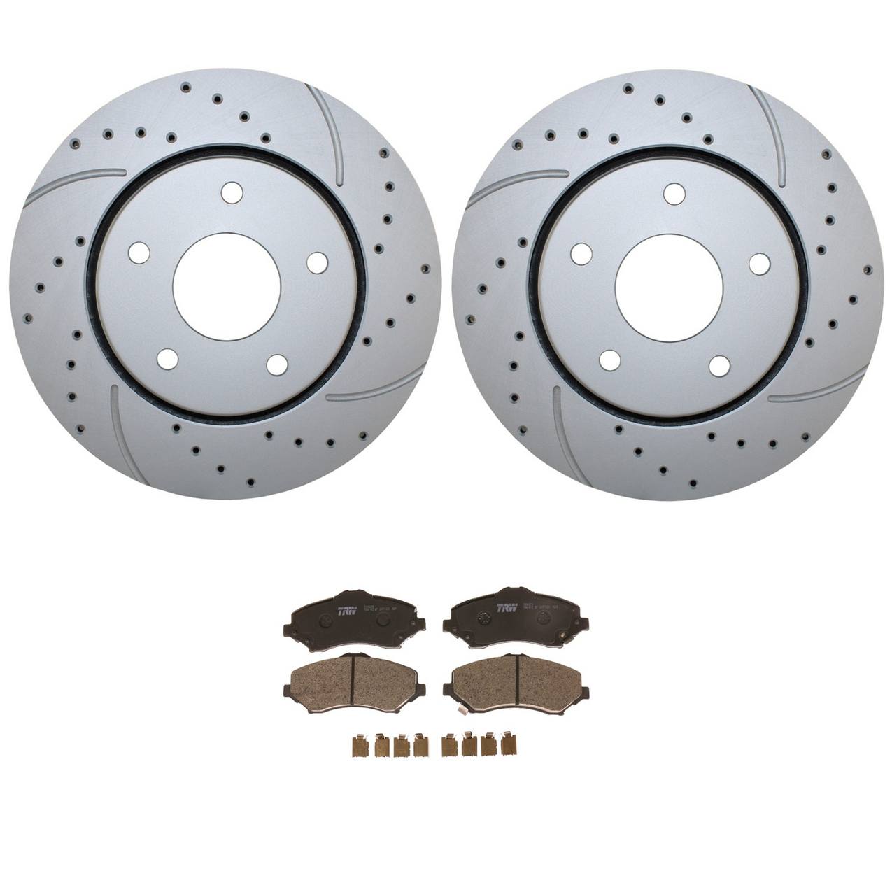 Volkswagen Disc Brake Pad and Rotor Kit – Front (302mm) (Drilled) (Metallic) – TRW Pro 4779783AB