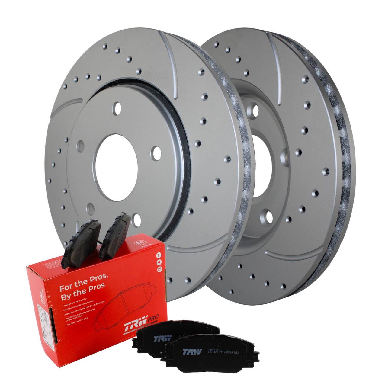 Volkswagen Disc Brake Pad and Rotor Kit – Front (302mm) (Drilled) (Metallic) – TRW Pro 4779783AB