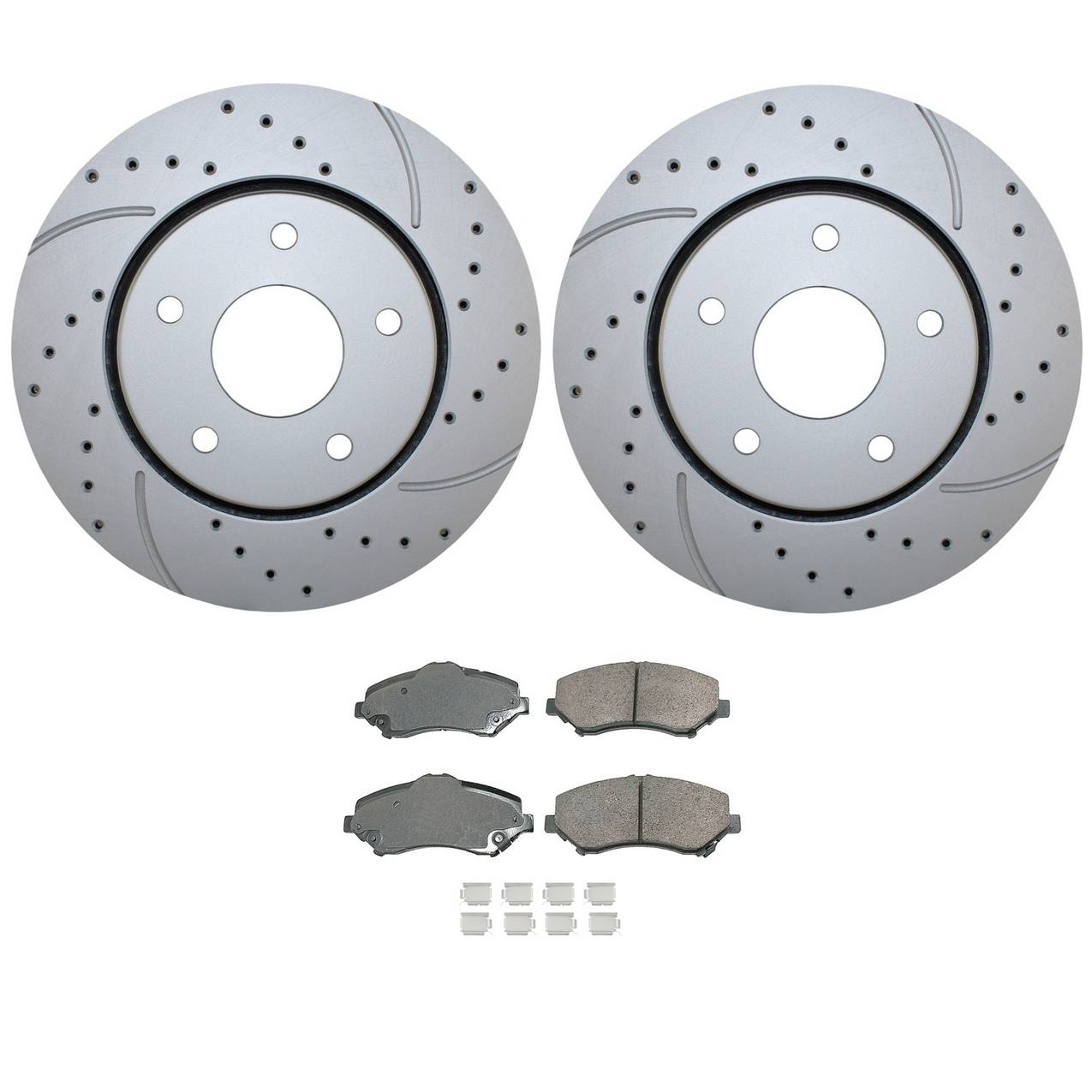 Volkswagen Disc Brake Pad and Rotor Kit – Front (302mm) (Drilled) (Ceramic) – Akebono Performance 4779783AB