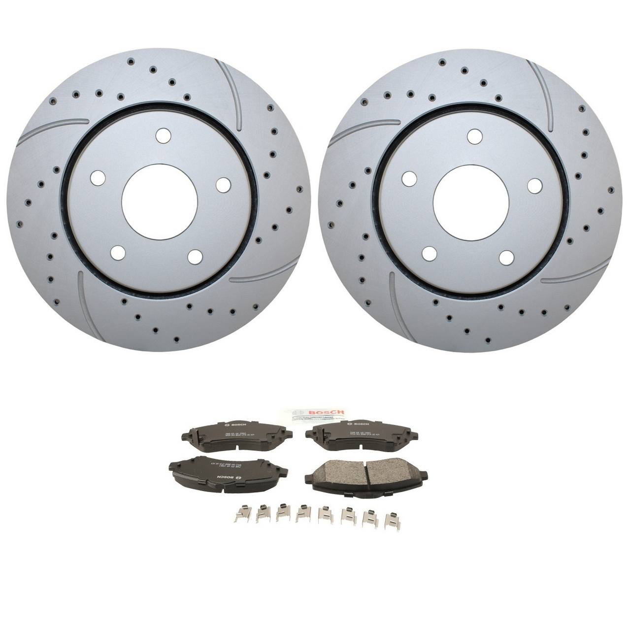 Volkswagen Disc Brake Pad and Rotor Kit – Front (302mm) (Drilled) (Ceramic) – Bosch QuietCast 4779783AB