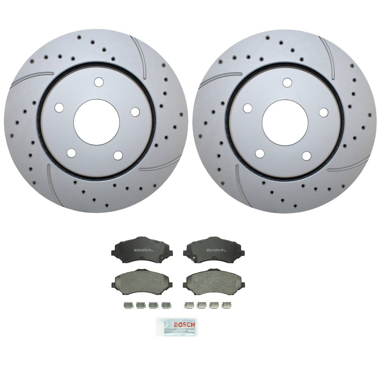 Volkswagen Disc Brake Pad and Rotor Kit – Front (302mm) (Drilled) (Semi-Metallic) – Bosch QuietCast 4779783AB