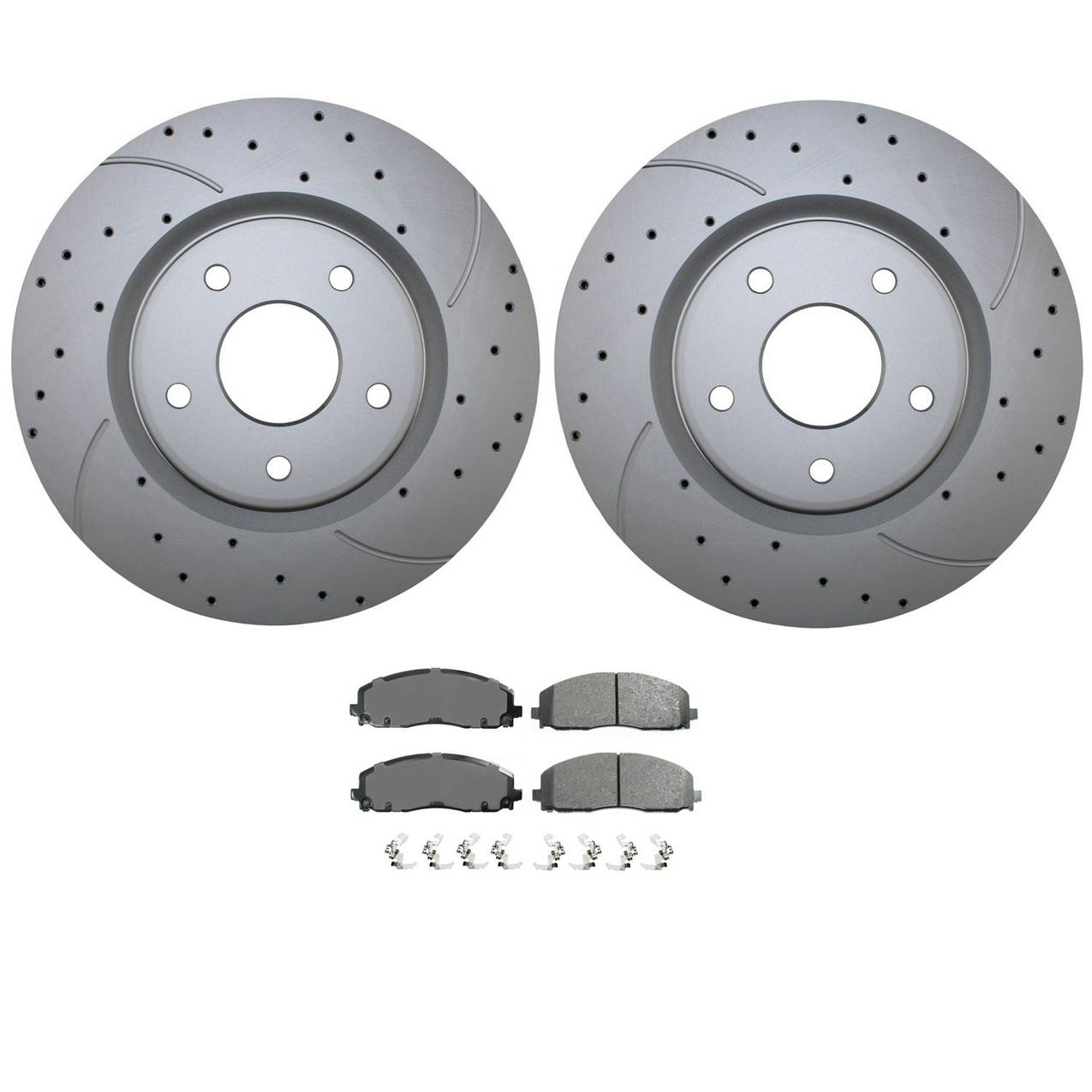 Volkswagen Disc Brake Pad and Rotor Kit – Front (330mm) (Drilled) (Ceramic) – Akebono ProACT K68192969AA