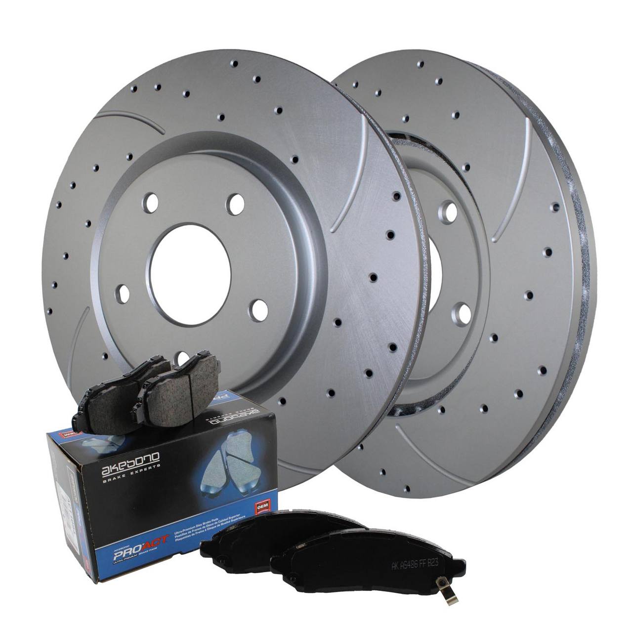 Volkswagen Disc Brake Pad and Rotor Kit – Front (330mm) (Drilled) (Ceramic) – Akebono ProACT K68192969AA