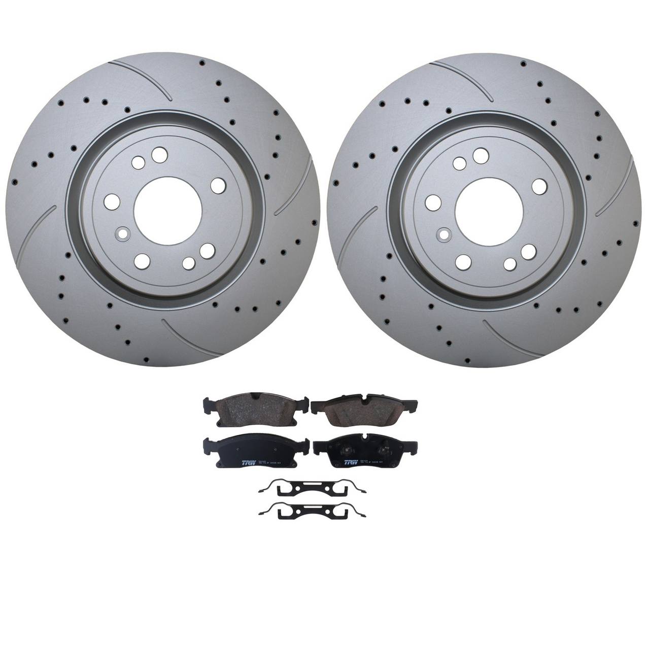 Mercedes-Benz Disc Brake Pad and Rotor Kit – Front (330mm) (Drilled) (Low-Metallic) – TRW Pro 1664211300