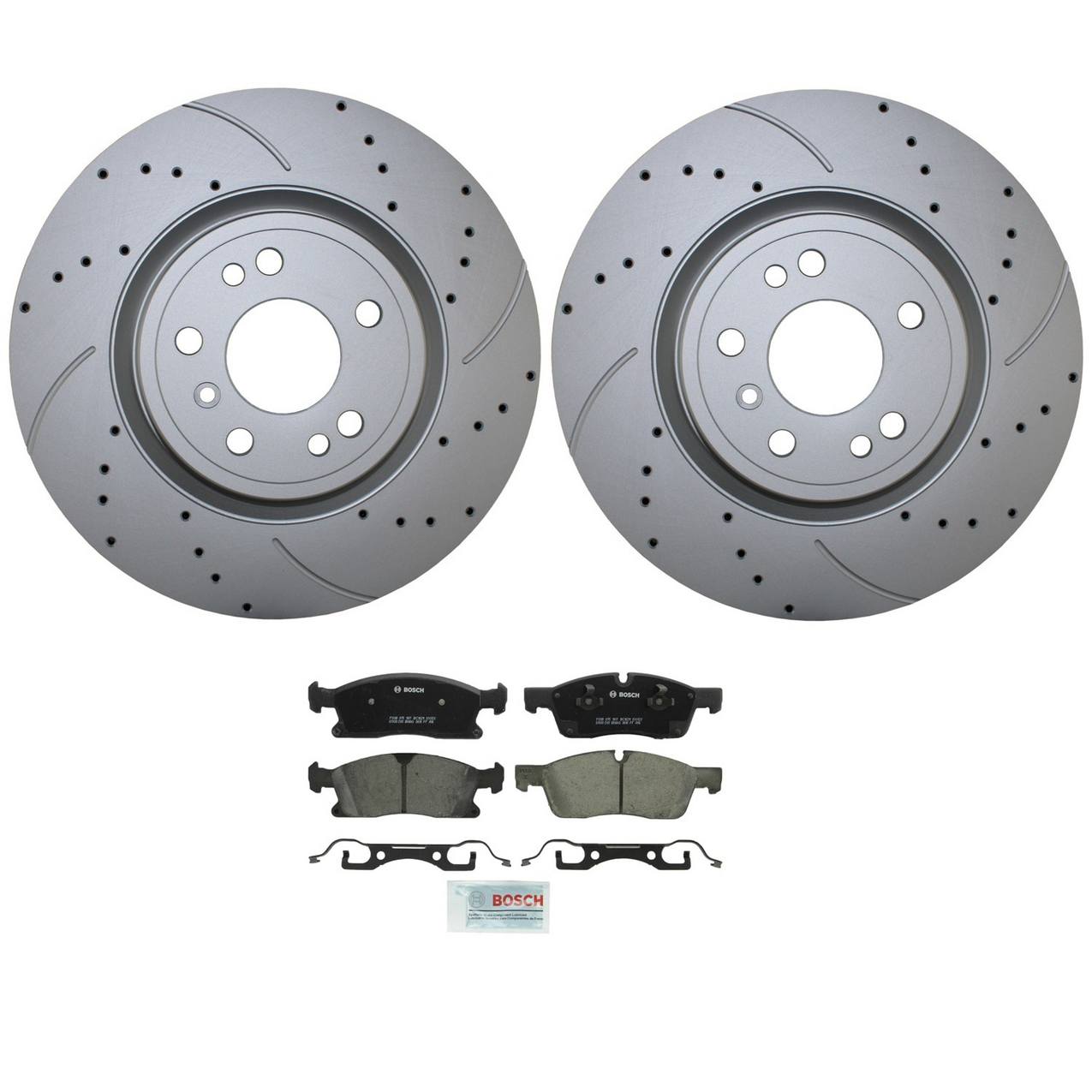 Mercedes-Benz Disc Brake Pad and Rotor Kit – Front (330mm) (Drilled) (Ceramic) – Bosch QuietCast 1664211300