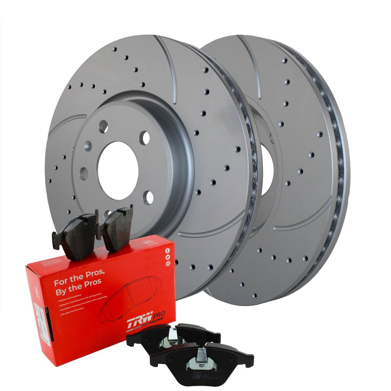 Audi Disc Brake Pad and Rotor Kit – Front (320mm) (Drilled) (Low-Metallic) – TRW Pro 8R0615301F