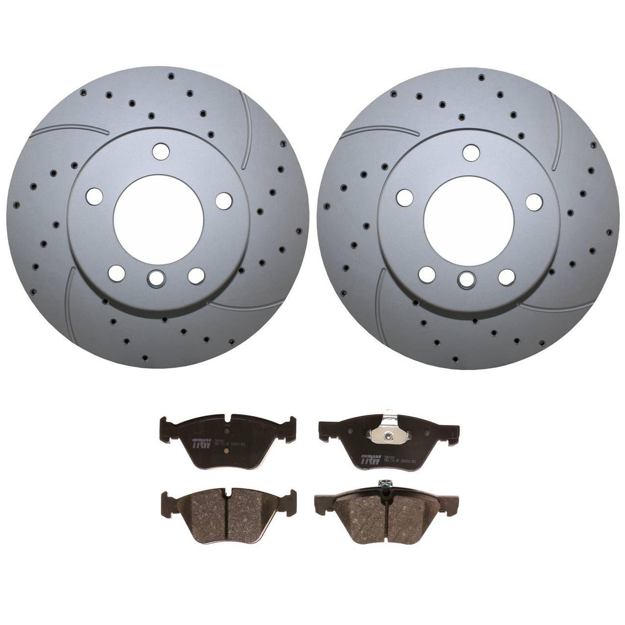 BMW Disc Brake Pad and Rotor Kit – Front (300mm) (Drilled) (Low-Metallic) – TRW Pro 34116854998