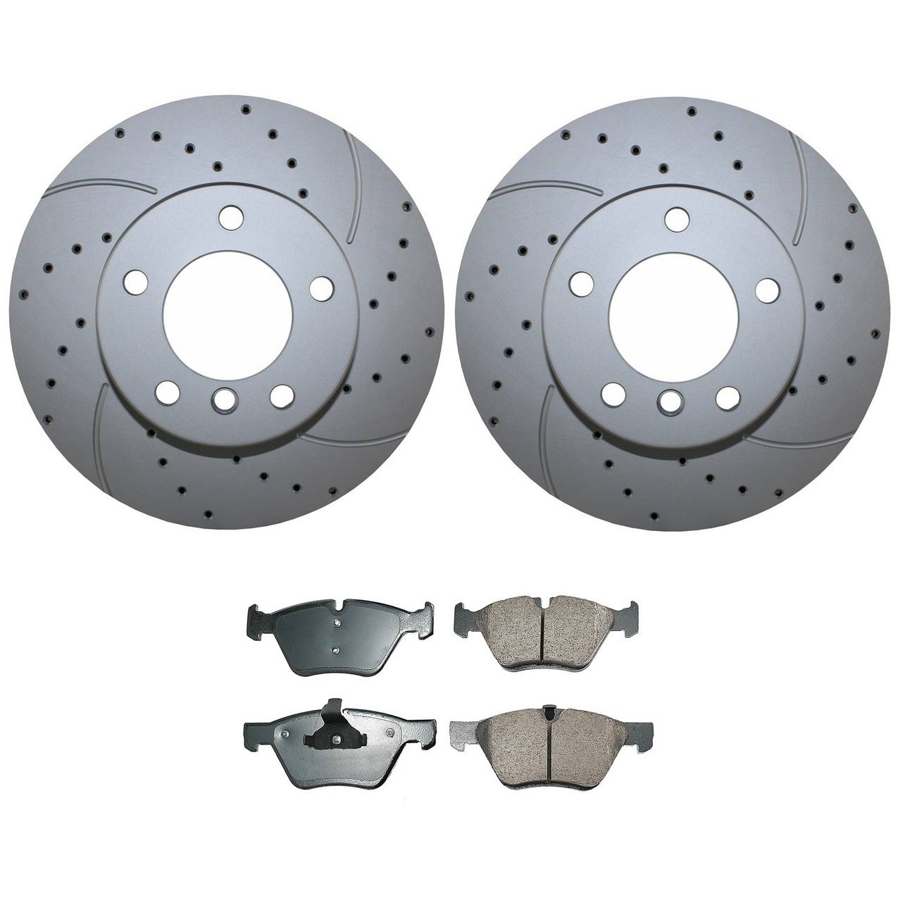 BMW Disc Brake Pad and Rotor Kit – Front (300mm) (Drilled) (Ceramic) – Akebono EURO 34116854998