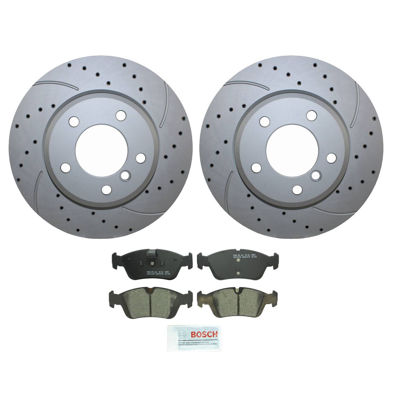 BMW Disc Brake Pad and Rotor Kit – Front (300mm) (Drilled) (Ceramic) – Bosch QuietCast 34116864058