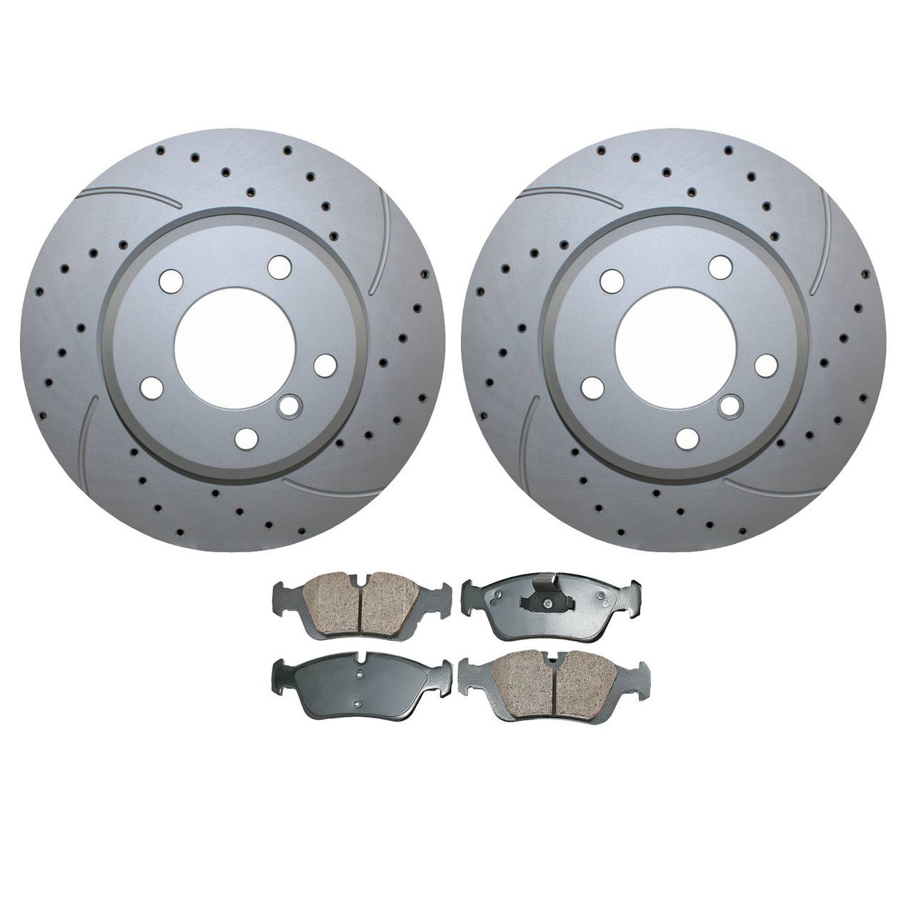 BMW Disc Brake Pad and Rotor Kit – Front (300mm) (Drilled) (Ceramic) – Akebono EURO 34116864058