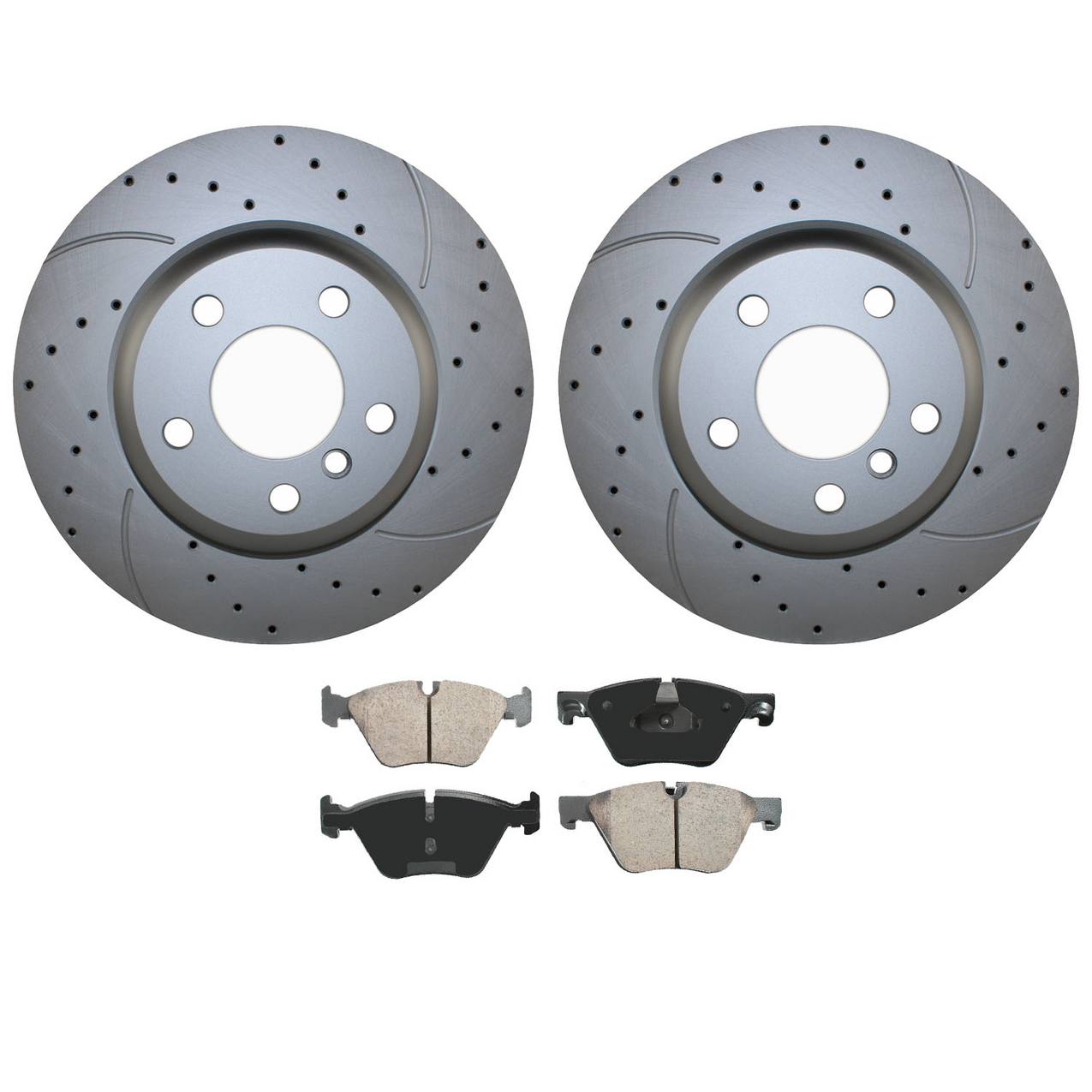 BMW Disc Brake Pad and Rotor Kit – Front (330mm) (Drilled) (Ceramic) – Akebono EURO 34116896652