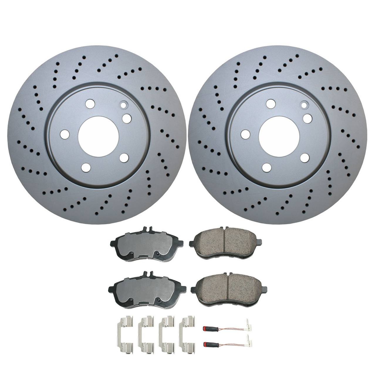 Mercedes-Benz Disc Brake Pad and Rotor Kit – Front (322mm) (Drilled) (Ceramic) – Akebono EURO 2044211012