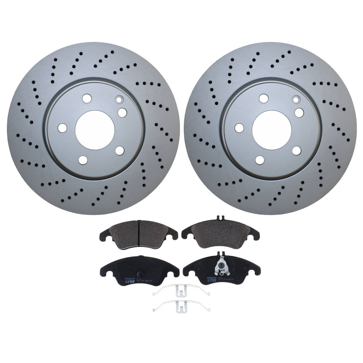 Mercedes-Benz Disc Brake Pad and Rotor Kit – Front (322mm) (Drilled) (Low-Metallic) – TRW Pro 2044211012