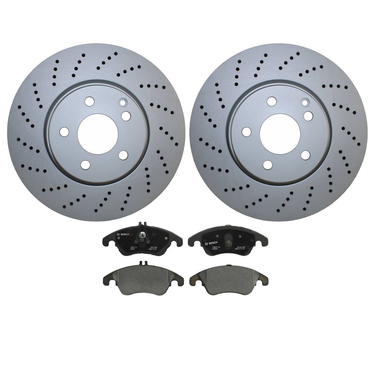 Mercedes-Benz Disc Brake Pad and Rotor Kit – Front (322mm) (Drilled) (Semi-Metallic) – Bosch QuietCast 2044211012