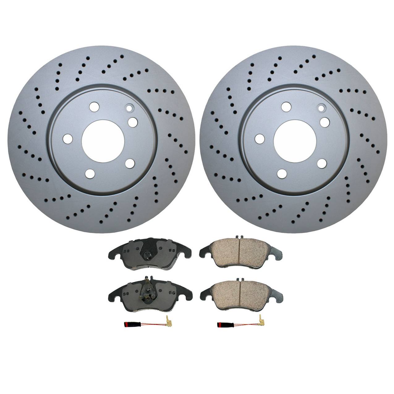 Mercedes-Benz Disc Brake Pad and Rotor Kit – Front (322mm) (Drilled) (Ceramic) – Akebono EURO 2044211012