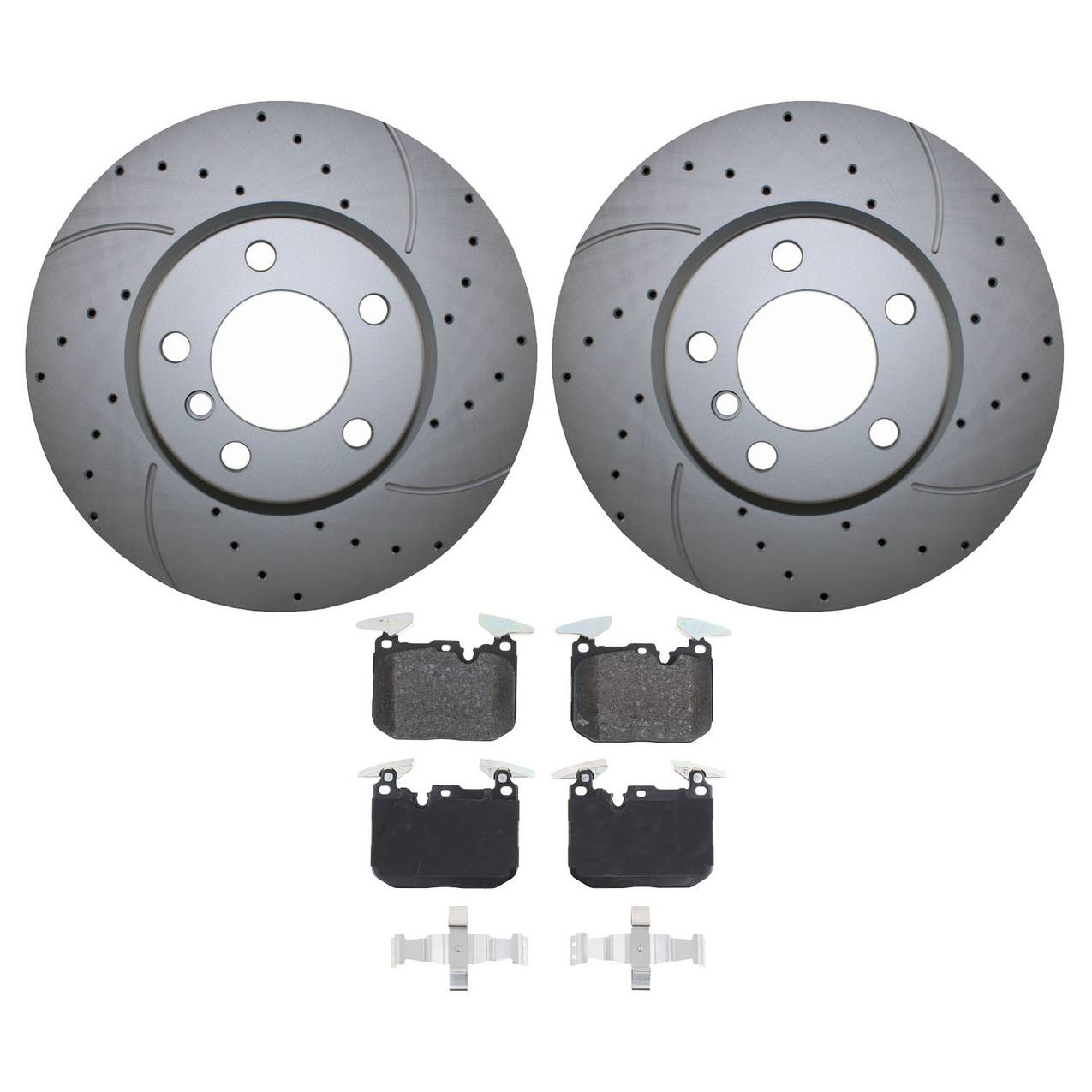 BMW Disc Brake Pad and Rotor Kit – Front (330mm) (Drilled) (Semi-Metallic) – Bosch QuietCast 34116792221