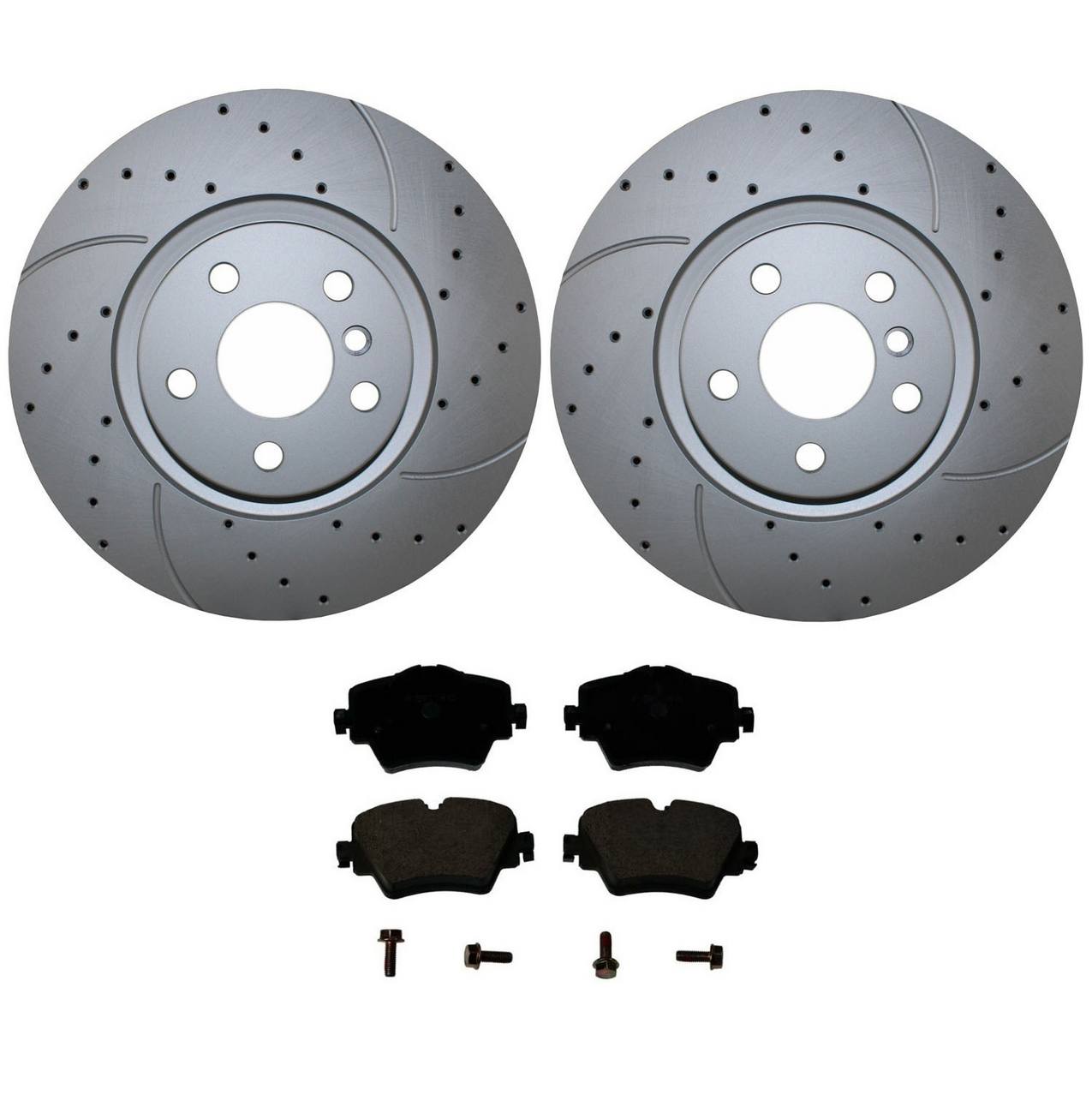 BMW Mini Disc Brake Pad and Rotor Kit – Front (330mm) (Drilled) (Ceramic) – Bosch QuietCast 34116865713